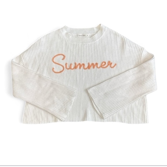 Moon & Madison White Cotton Relaxed Cropped LS Sweater 'Summer'  XLarge misses - Picture 2 of 10